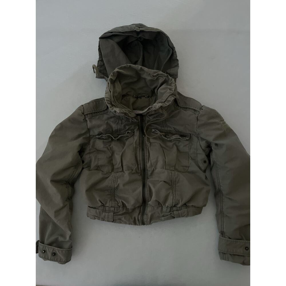 Levi Strauss & Co. Jacket Women S Green Military Cropped Hooded Zip Pockets